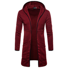 Load image into Gallery viewer, Shujin New Mens Hooded Solid Trench Coat Jacket Cardigan Long Sleeve Outwear Male Autumn Winter Slim Fit Long Coat Tops