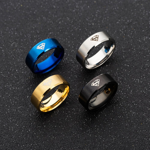 Laser Mark Superman Men's Stainless Steel Anti Allergy Ring Hotsale Hip Hop Men Rings for Women Kids Boys Jewelry Party Gift