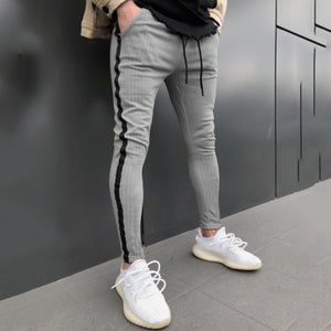 Men Slim Fit Striped Pencil Pants Urban New Trousers Male Fashion Sid Strip Casual Joggers Stylish Long Pants Drawstring Men