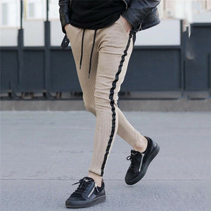 Men Slim Fit Striped Pencil Pants Urban New Trousers Male Fashion Sid Strip Casual Joggers Stylish Long Pants Drawstring Men