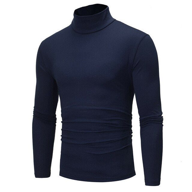 Mens Long Sleeve Cotton High Neck Turtleneck Stretch Slim Basic Tee Tops New Mens Roll Turtle Neck Pullover Knitted Sweater