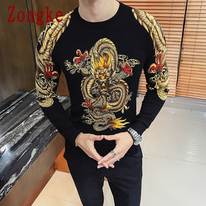 Zongke Chinese Dragon Print Winter Sweater Men Coat Pullover Men Sweater Winter Mens Sweaters For 2019 Autumn Man Clothes XXXL