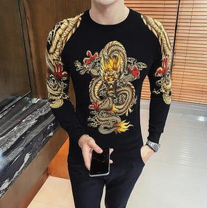 Zongke Chinese Dragon Print Winter Sweater Men Coat Pullover Men Sweater Winter Mens Sweaters For 2019 Autumn Man Clothes XXXL