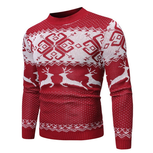 2019 Autumn Winter Christmas Mens Causal O Neck Sweater Deer Printed Pullover Knitted Jumper Sweaters Slim Fit Male Clothes