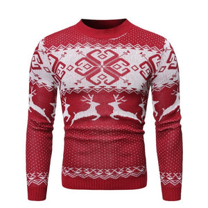 2019 Autumn Winter Christmas Mens Causal O Neck Sweater Deer Printed Pullover Knitted Jumper Sweaters Slim Fit Male Clothes