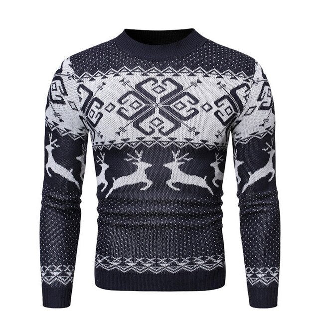 2019 Autumn Winter Christmas Mens Causal O Neck Sweater Deer Printed Pullover Knitted Jumper Sweaters Slim Fit Male Clothes