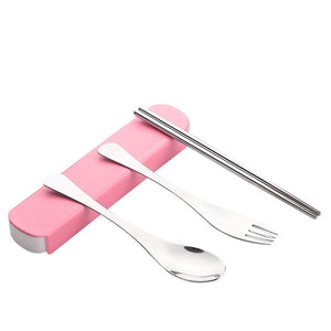 3 in 1 Set Tableware Portable Flatware Spoon Fork Chopsticks Tableware Set Stainless Steel With Storage Boxes Travel Supplies#p7