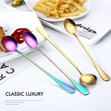 Load image into Gallery viewer, Gold Flatware Stainless Steel Spoon Cutlery Round Head Long Handle Coffee Spoon Flatware Drinking Tools Coffee Fruit Teaspoon