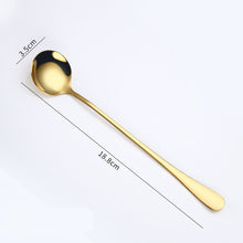 Load image into Gallery viewer, Gold Flatware Stainless Steel Spoon Cutlery Round Head Long Handle Coffee Spoon Flatware Drinking Tools Coffee Fruit Teaspoon