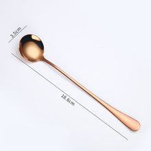 Load image into Gallery viewer, Gold Flatware Stainless Steel Spoon Cutlery Round Head Long Handle Coffee Spoon Flatware Drinking Tools Coffee Fruit Teaspoon