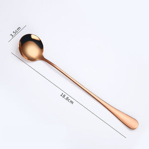 Gold Flatware Stainless Steel Spoon Cutlery Round Head Long Handle Coffee Spoon Flatware Drinking Tools Coffee Fruit Teaspoon