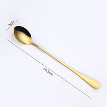 Load image into Gallery viewer, Gold Flatware Stainless Steel Spoon Cutlery Round Head Long Handle Coffee Spoon Flatware Drinking Tools Coffee Fruit Teaspoon