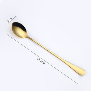 Gold Flatware Stainless Steel Spoon Cutlery Round Head Long Handle Coffee Spoon Flatware Drinking Tools Coffee Fruit Teaspoon