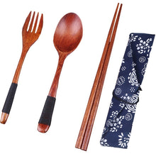 Load image into Gallery viewer, Japanese Portable Wooden Flatware Set (Binding Wire, Fork, Spoon, Chopsticks Included)