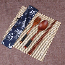 Load image into Gallery viewer, Japanese Portable Wooden Flatware Set (Binding Wire, Fork, Spoon, Chopsticks Included)