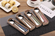 Load image into Gallery viewer, 1SET Stainless Steel Food Chopsticks Spoon Set Flatware Non-slip Chopsticks Dessert Spoons Dinnerware with Portable Box PB 007