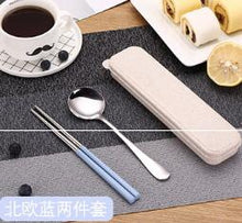 Load image into Gallery viewer, 1SET Stainless Steel Food Chopsticks Spoon Set Flatware Non-slip Chopsticks Dessert Spoons Dinnerware with Portable Box PB 007