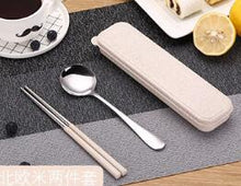 Load image into Gallery viewer, 1SET Stainless Steel Food Chopsticks Spoon Set Flatware Non-slip Chopsticks Dessert Spoons Dinnerware with Portable Box PB 007