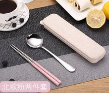 Load image into Gallery viewer, 1SET Stainless Steel Food Chopsticks Spoon Set Flatware Non-slip Chopsticks Dessert Spoons Dinnerware with Portable Box PB 007