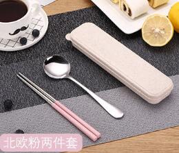 1SET Stainless Steel Food Chopsticks Spoon Set Flatware Non-slip Chopsticks Dessert Spoons Dinnerware with Portable Box PB 007