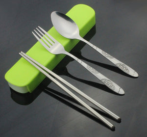 1SET Portable S/Steel Cutlery Chopstick Spoon Fork Dinnerware Set Perfect For School Bento Lunch Box Flatware Set KV 081