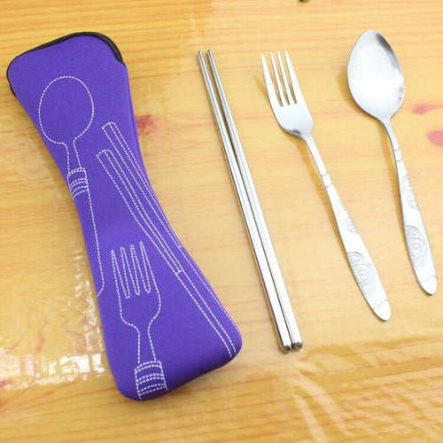 1SET Portable Travel Camping Picnic Fork Spoon Chopsticks Outdoor Camping Traveling Tableware with Bag Flatware Set KV 083