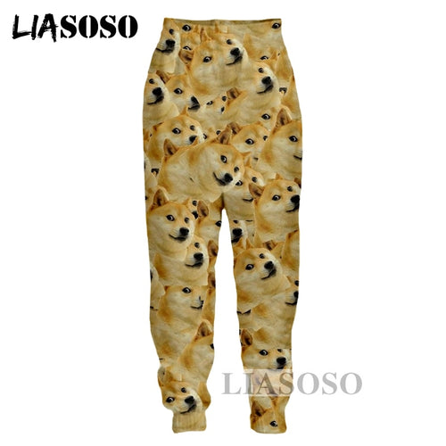 LIASOSO NEW Harajuku Animals Doge SHIBA Funny MEME 3D Print Pants Unisex Good Quality Dog Nyan Cat Colorful Space Pant Tops G493