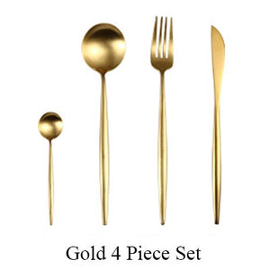 4Pcs/Set Stainless Steel Flatware Cutlery Set Gold Rainbow Black Dinnerware Tableware Fork Knife Coffee Spoon Drop Shipping