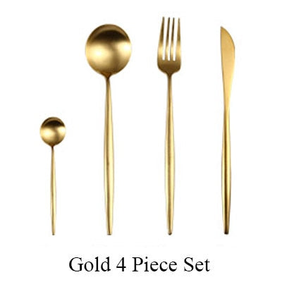 4Pcs/Set Stainless Steel Flatware Cutlery Set Gold Rainbow Black Dinnerware Tableware Fork Knife Coffee Spoon Drop Shipping