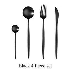 4Pcs/Set Stainless Steel Flatware Cutlery Set Gold Rainbow Black Dinnerware Tableware Fork Knife Coffee Spoon Drop Shipping