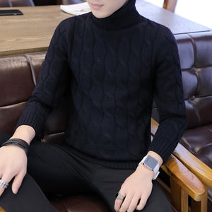 Loldeal turtleneck white men Sweater Pullover Slim Warm Solid High Lapel Jacquard Hedging British Men's Clothing Mens Turtleneck