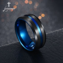 Load image into Gallery viewer, Letdiffery Hot Sale Groove Rings Black Blu Stainless Steel Midi Rings For Men Charm Male Jewelry Dropshipping