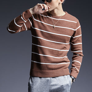 2019 New Fashion Brand Sweaters Men Pullovers Warm Slim Fit Jumpers Knitwear Striped Autumn Korean Style Casual Clothing Male