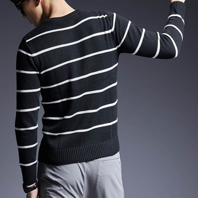 2019 New Fashion Brand Sweaters Men Pullovers Warm Slim Fit Jumpers Knitwear Striped Autumn Korean Style Casual Clothing Male