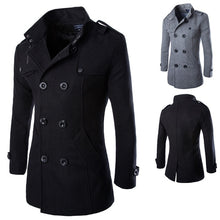 Load image into Gallery viewer, Autumn Winter Men&#39;s Jackets Fashion Casual Blend Jacket Male Woolen Coat Double Breasted Outerwear Coat Male Black 3XL