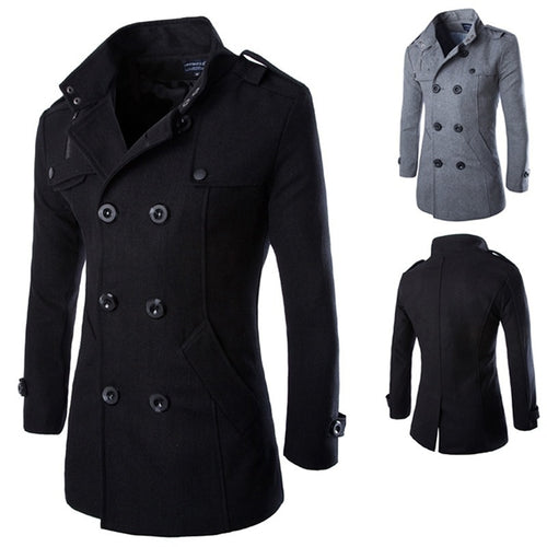 Autumn Winter Men's Jackets Fashion Casual Blend Jacket Male Woolen Coat Double Breasted Outerwear Coat Male Black 3XL