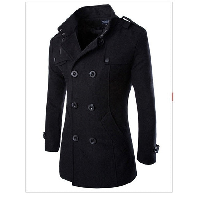 Autumn Winter Men's Jackets Fashion Casual Blend Jacket Male Woolen Coat Double Breasted Outerwear Coat Male Black 3XL