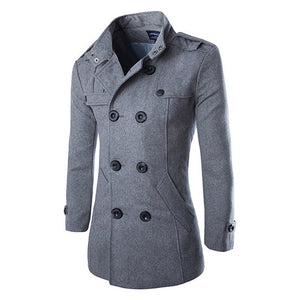 Autumn Winter Men's Jackets Fashion Casual Blend Jacket Male Woolen Coat Double Breasted Outerwear Coat Male Black 3XL