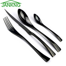 Load image into Gallery viewer, JANKNG 4-Pcs 18/10 Stainless Steel Flatware Set Black Dinnerware Steak Knife Fork Spoon Teaspoon Cutlery Food Tableware Dropship