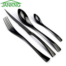 Load image into Gallery viewer, JANKNG 4-Pcs 18/10 Stainless Steel Flatware Set Black Dinnerware Steak Knife Fork Spoon Teaspoon Cutlery Food Tableware Dropship